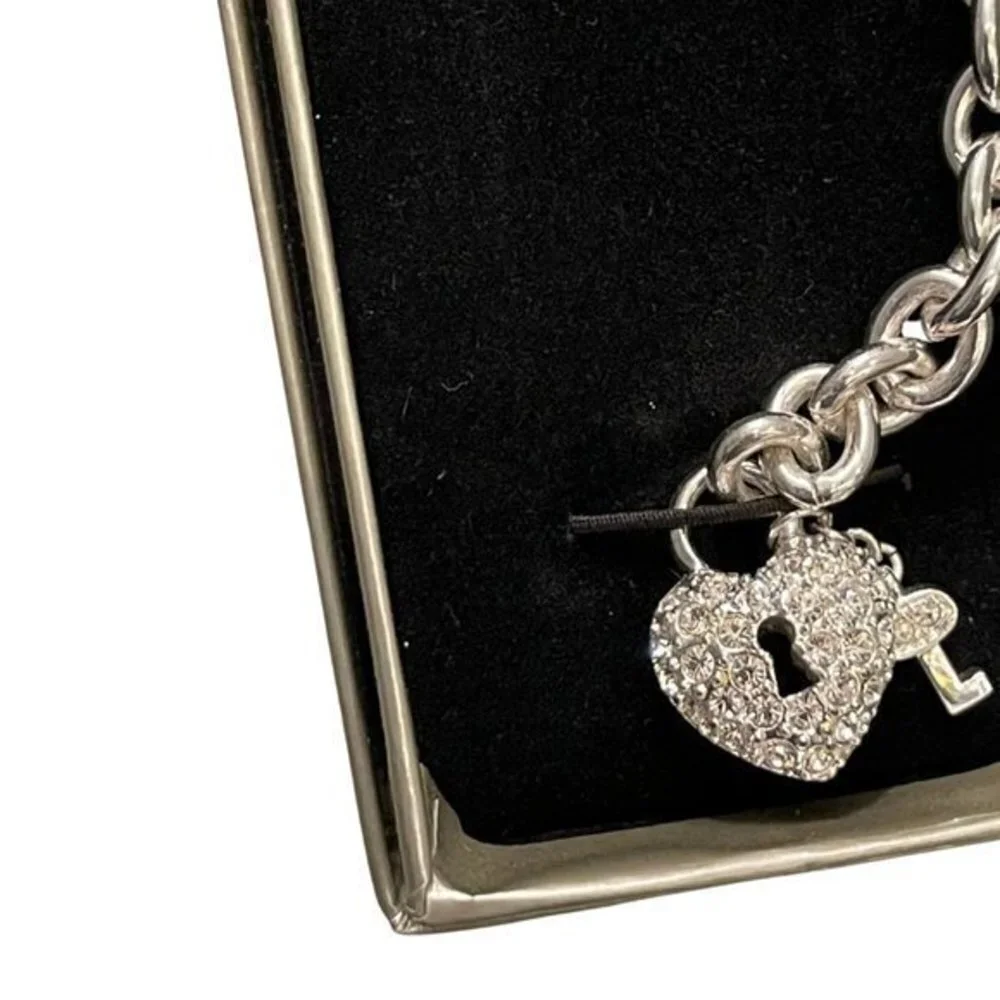 NEW Nordstroms Crystal Heart & Key Silver Bracelet